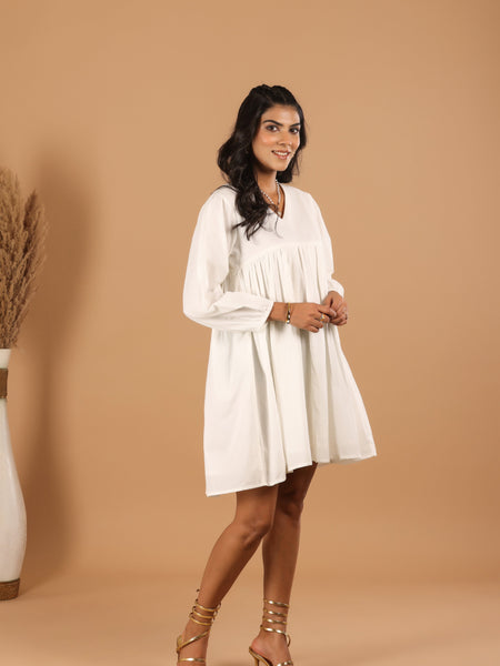 Pearl White Cotton Dress - Jiraazi