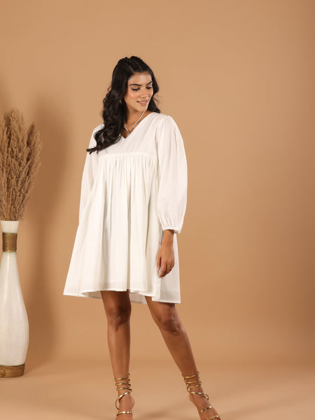 Pearl White Cotton Dress - Jiraazi