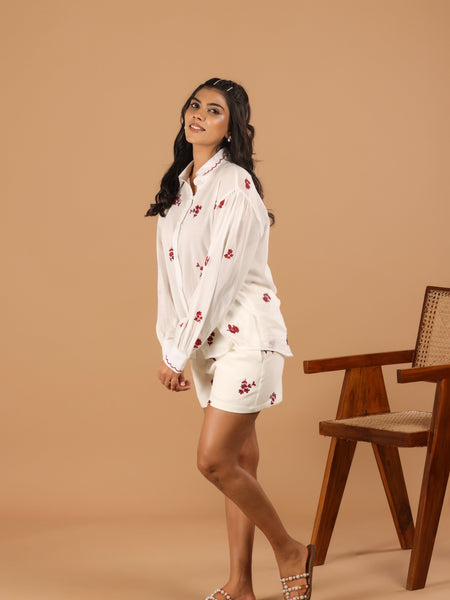 Floral white Cotton Mul Co ord - Jiraazi