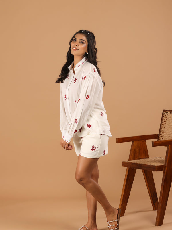 Floral white Cotton Mul Co ord - Jiraazi