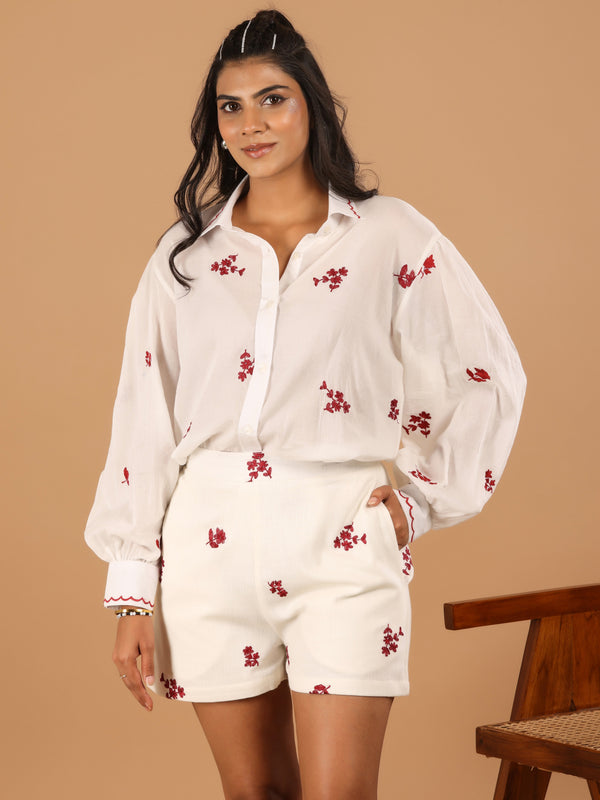 Floral white Cotton Mul Co ord - Jiraazi