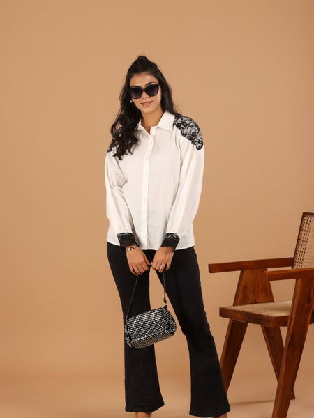 Lace Detail Cotton Shirt - Jiraazi