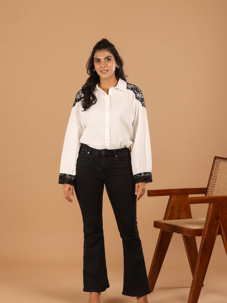 Lace Detail Cotton Shirt - Jiraazi