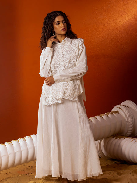 Kota Doriya Skirt With Net Lace Shrug Co Ord