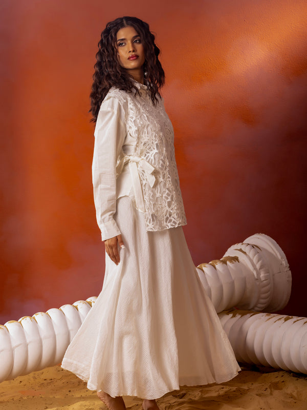 Kota Doriya Skirt With Net Lace Shrug Co Ord