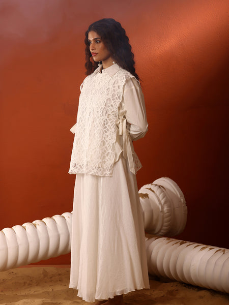 Kota Doriya Skirt With Net Lace Shrug Co Ord