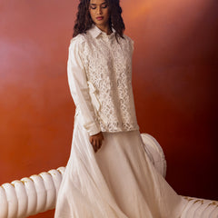 Kota Doriya Skirt With Net Lace Shrug Co Ord