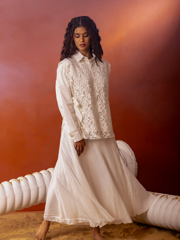 Kota Doriya Skirt With Net Lace Shrug Co Ord