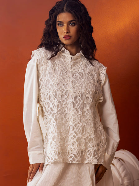 Kota Doriya Skirt With Net Lace Shrug Co Ord