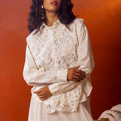 Kota Doriya Skirt With Net Lace Shrug Co Ord