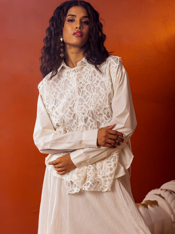 Kota Doriya Skirt With Net Lace Shrug Co Ord