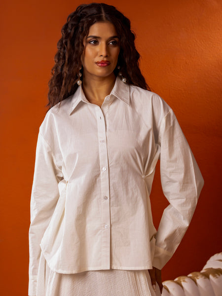 Adjustable Waist Cotton Off White Shirt