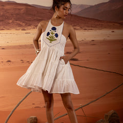 Handblock Print Tiered Mini Dress