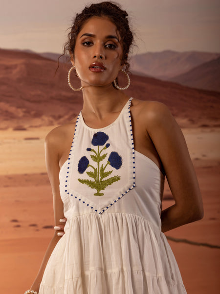 Handblock Print Tiered Mini Dress