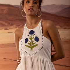 Handblock Print Tiered Mini Dress