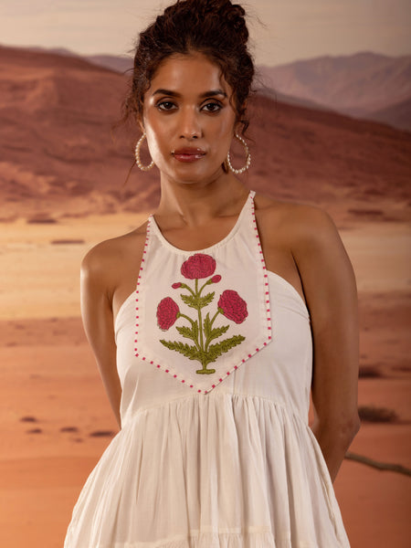 Handblock Print Tiered Mini Dress