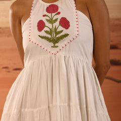 Handblock Print Tiered Mini Dress
