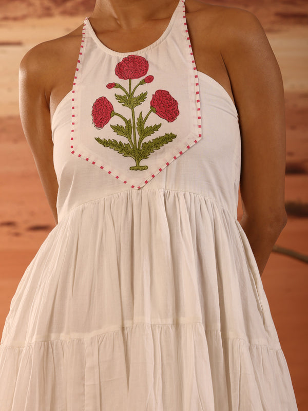 Handblock Print Tiered Mini Dress