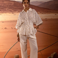 Sheer Gold Star Lurex Peplum Shirt