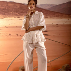 Sheer Gold Star Lurex Peplum Shirt