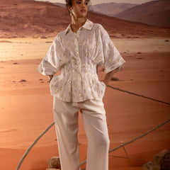 Sheer Gold Star Lurex Peplum Shirt