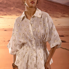 Sheer Gold Star Lurex Peplum Shirt