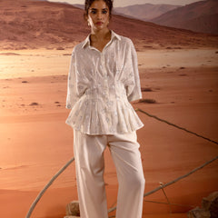 Sheer Silver Star Lurex Peplum Shirt