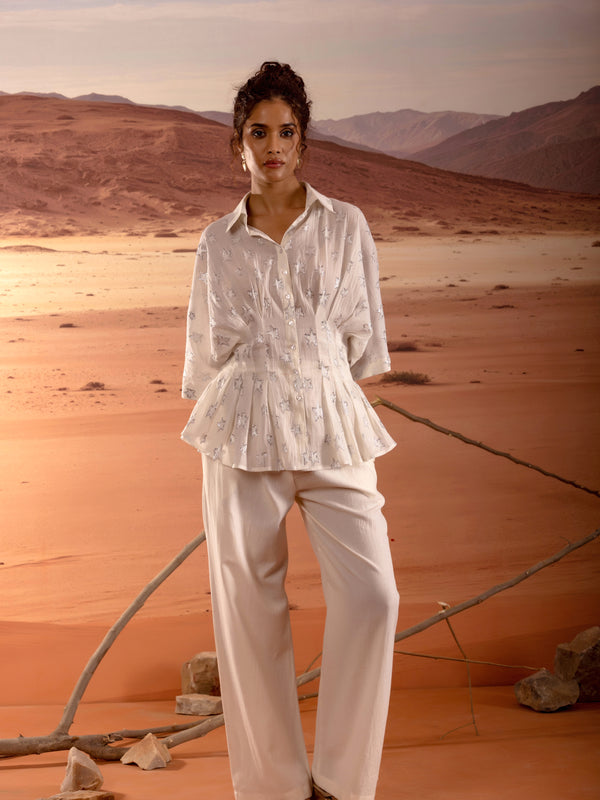 Sheer Silver Star Lurex Peplum Shirt