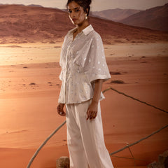 Sheer Silver Star Lurex Peplum Shirt