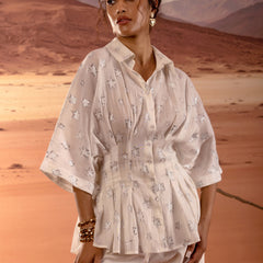 Sheer Silver Star Lurex Peplum Shirt