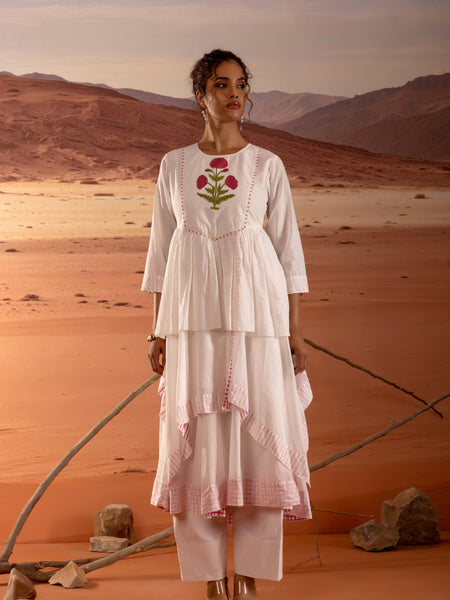 Asymmetrical Layered Handblock Print Kurta