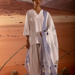 V-Neck Straight Kurta with Lace Detail