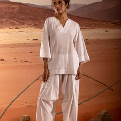 V-Neck Straight Kurta with Lace Detail