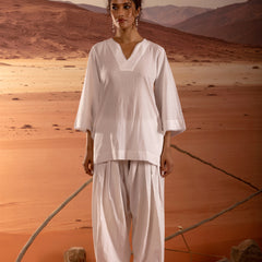 V-Neck Straight Kurta with Lace Detail