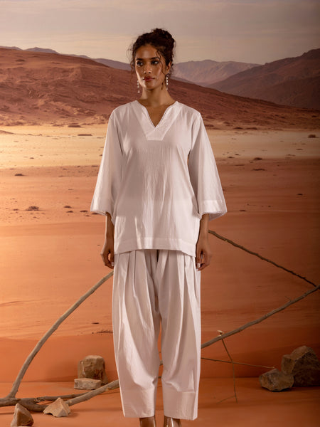 V-Neck Straight Kurta with Lace Detail