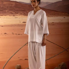 V-Neck Straight Kurta with Lace Detail