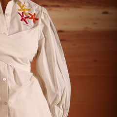 Off White Poplin Wrap Embroidered Shirt