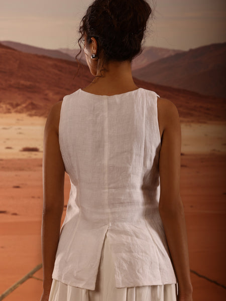 Linen Embellished V Neck Button Down Top