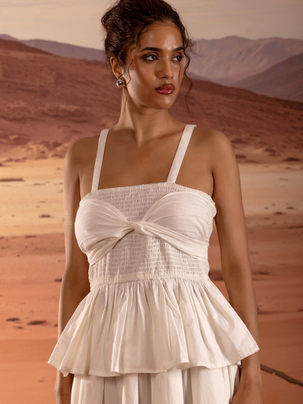 Cotton Smocked Peplum Top