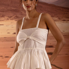 Cotton Smocked Peplum Top