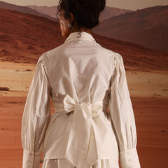 Off White Poplin Wrap Embroidered Shirt