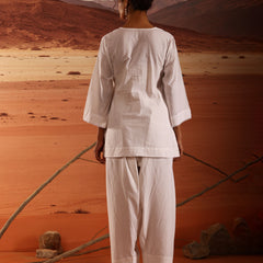 V-Neck Straight Kurta with Lace Detail