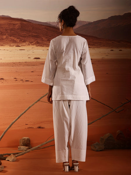 V-Neck Straight Kurta with Lace Detail