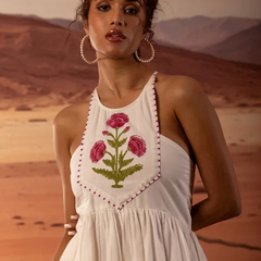 Handblock Print Tiered Mini Dress