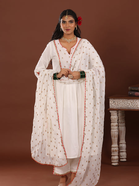 Off white embroidered Georgette Dupatta - Jiraazi