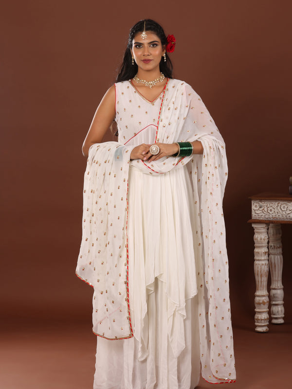 Off white embroidered Georgette Dupatta - Jiraazi