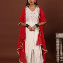 Red sequin embroidered Dupatta - Jiraazi