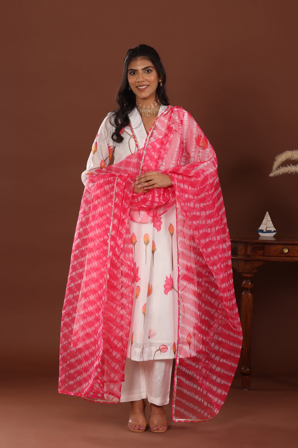 Pink organza Dupatta