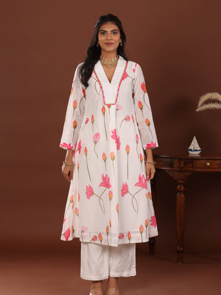 Lotus print chanderi Kurta - Jiraazi