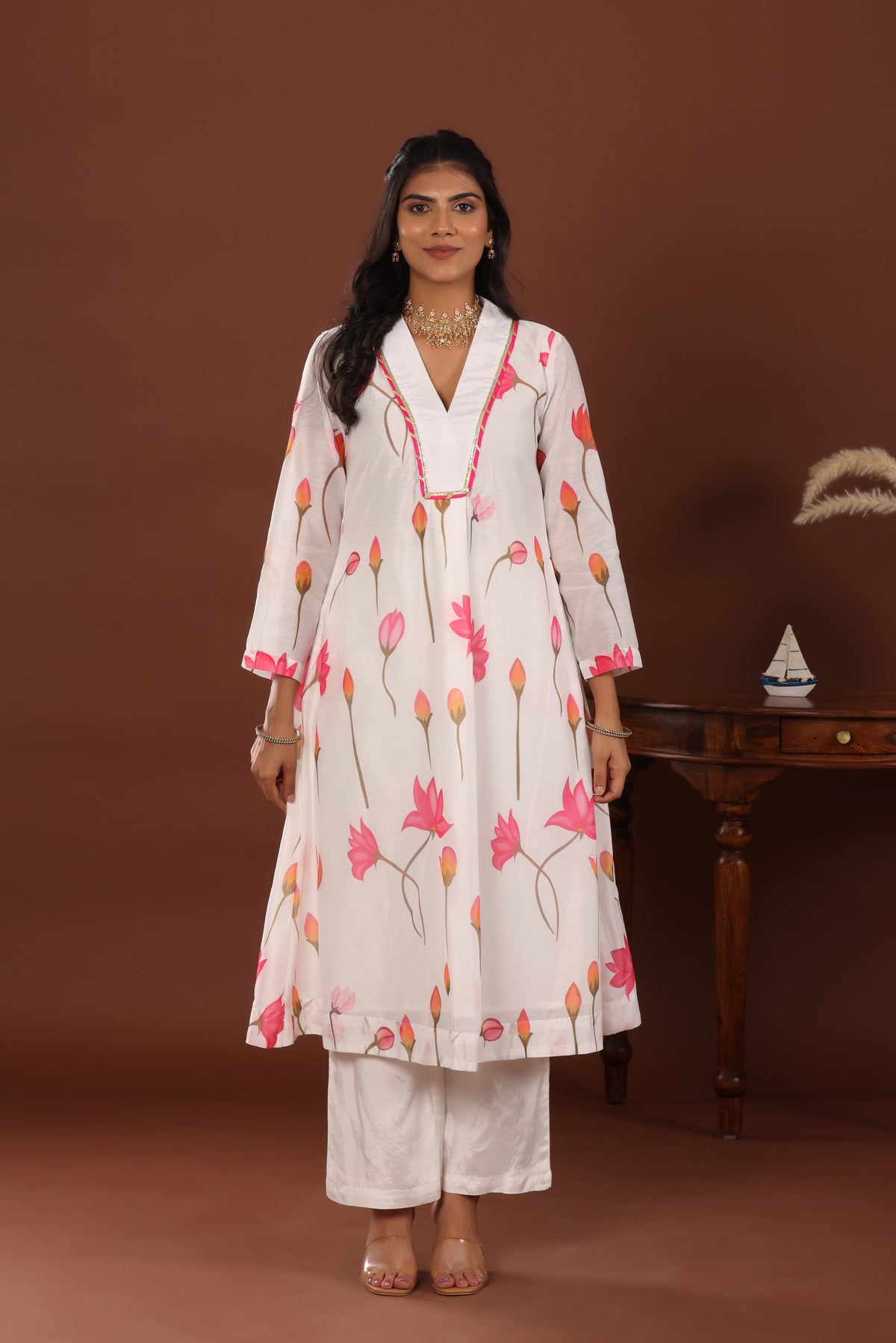 Lotus print chanderi Kurta